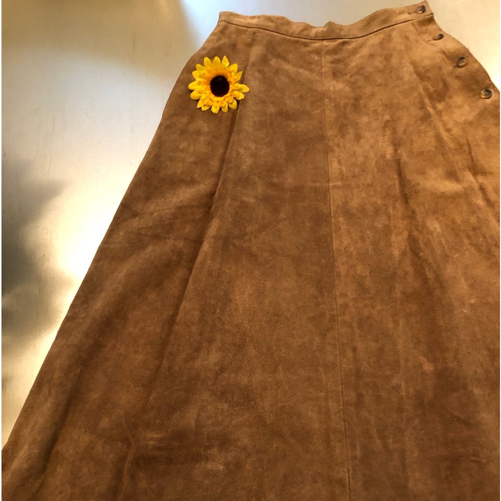 Suede maxi skirt, four buttons on the side, light brown, Calvin Klein